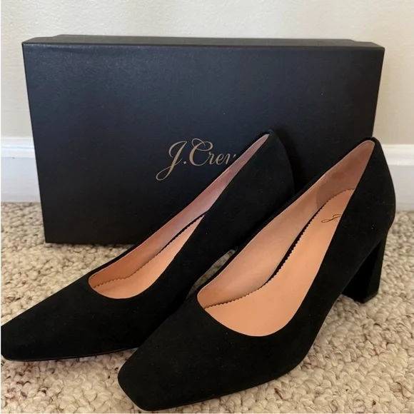 New in box J. Crew Black Kid Suede Classic stacked Heel Pumps (6) - Picture 7 of 10